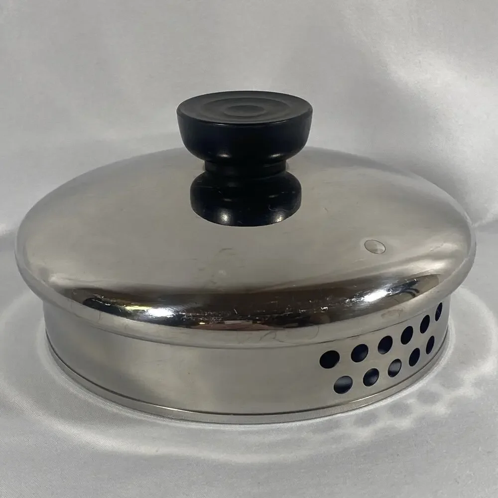 Vintage Revere Ware Stainless Strainer Lid Black Knob 5 1/4” (1 Qt) Replacement